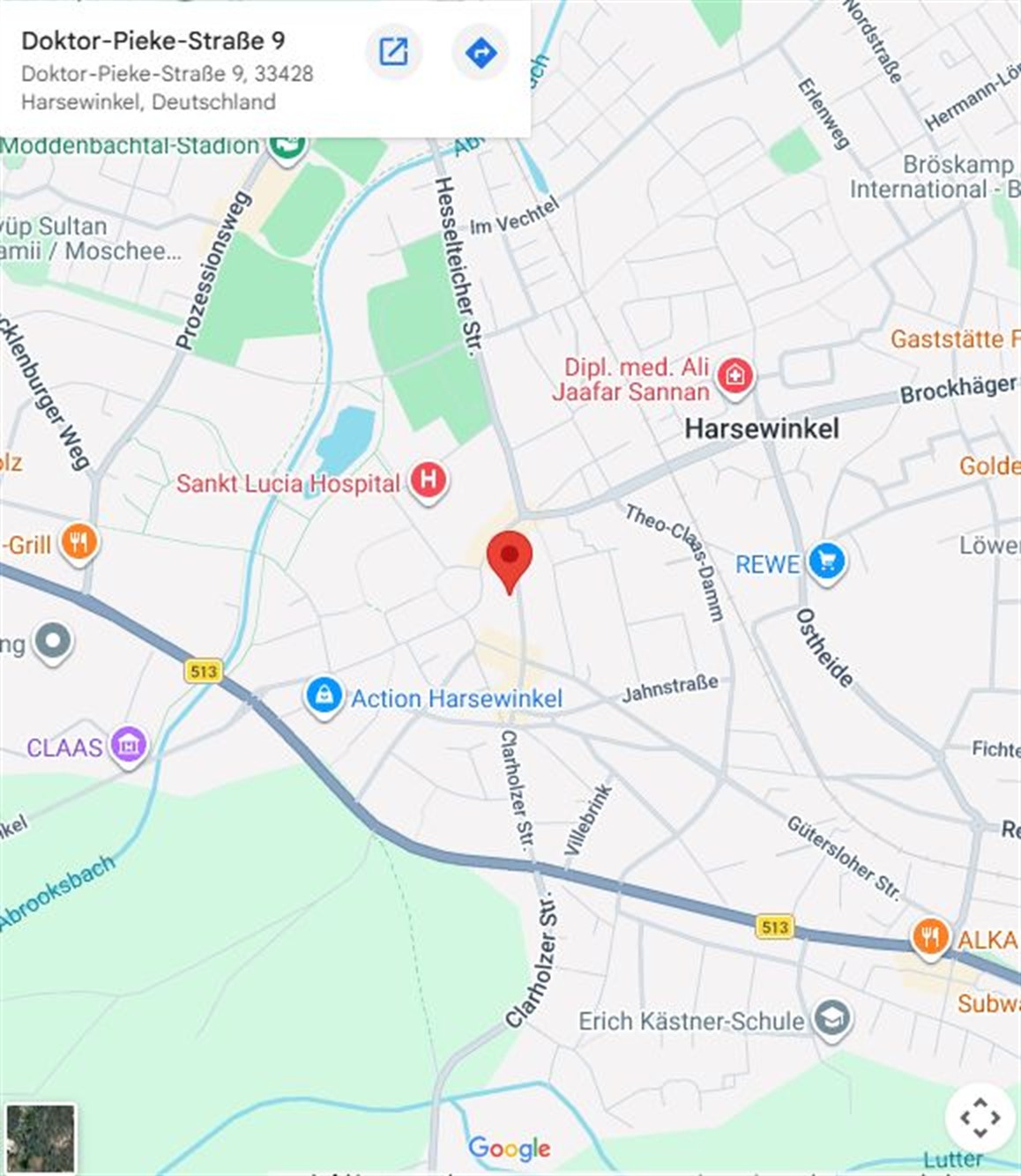 Google-Maps-Kartenausschnitt zum Standort des Seniorenhaus Dr. Pieke – Klick öffnet Google Maps in einem neuen Tab